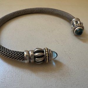 STEVEN LAGOS Blue Topaz Sterling Silver & 18K Gold Caviar Bracelet Cuff